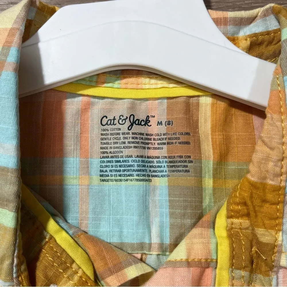 Cat & Jack Kids Plaid Button Down Shirt Easter Blue Yellow M / 8